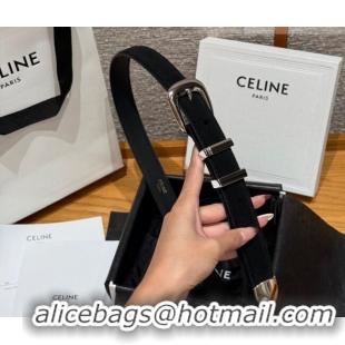 Best Price Celine Triomphe Medium Belt 2.5cm with Pin Buckle in Suede CE031604 Black/Silver 2026