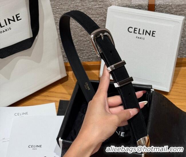 Best Price Celine Triomphe Medium Belt 2.5cm with Pin Buckle in Suede CE031604 Black/Silver 2026