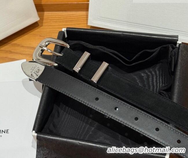 Best Price Celine Triomphe Medium Belt 2.5cm with Pin Buckle in Suede CE031604 Black/Silver 2026