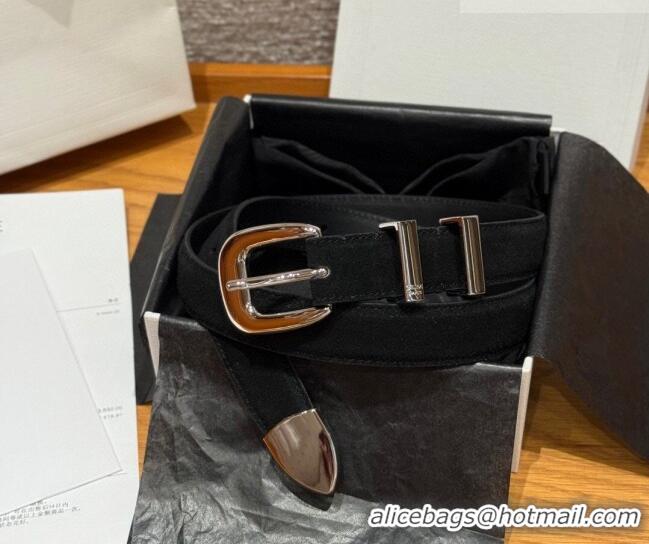 Best Price Celine Triomphe Medium Belt 2.5cm with Pin Buckle in Suede CE031604 Black/Silver 2026