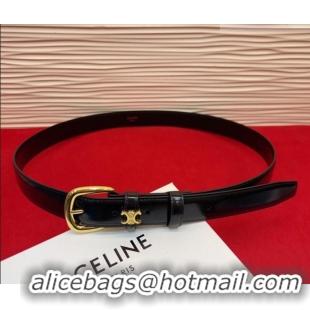 Trendy Design Celine Elegant Charm Triomphe Belt 2.5cm with Gold-Tone Pin Buckle in Shiny Leather 16052 Black 2026