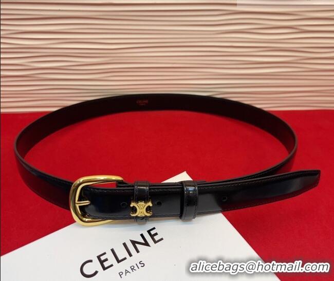 Trendy Design Celine Elegant Charm Triomphe Belt 2.5cm with Gold-Tone Pin Buckle in Shiny Leather 16052 Black 2026