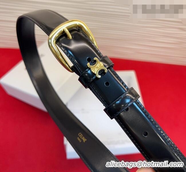 Trendy Design Celine Elegant Charm Triomphe Belt 2.5cm with Gold-Tone Pin Buckle in Shiny Leather 16052 Black 2026