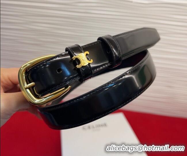 Trendy Design Celine Elegant Charm Triomphe Belt 2.5cm with Gold-Tone Pin Buckle in Shiny Leather 16052 Black 2026