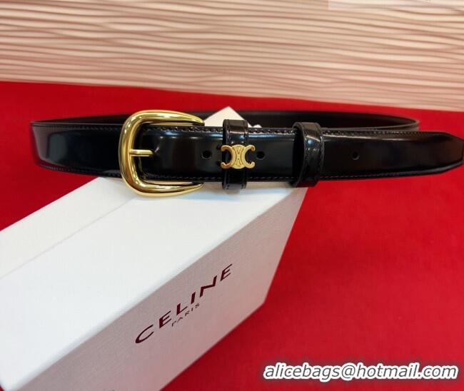Trendy Design Celine Elegant Charm Triomphe Belt 2.5cm with Gold-Tone Pin Buckle in Shiny Leather 16052 Black 2026