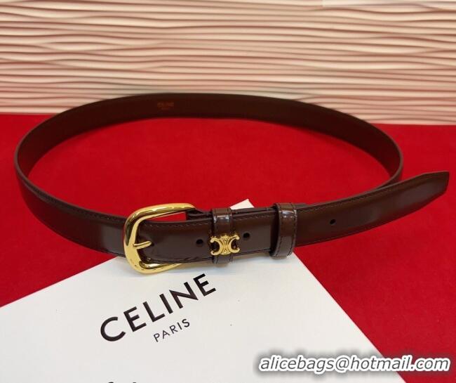 Top Grade Celine Elegant Charm Triomphe Belt 2.5cm with Gold-Tone Pin Buckle in Shiny Leather 16052 Chocolate 2026