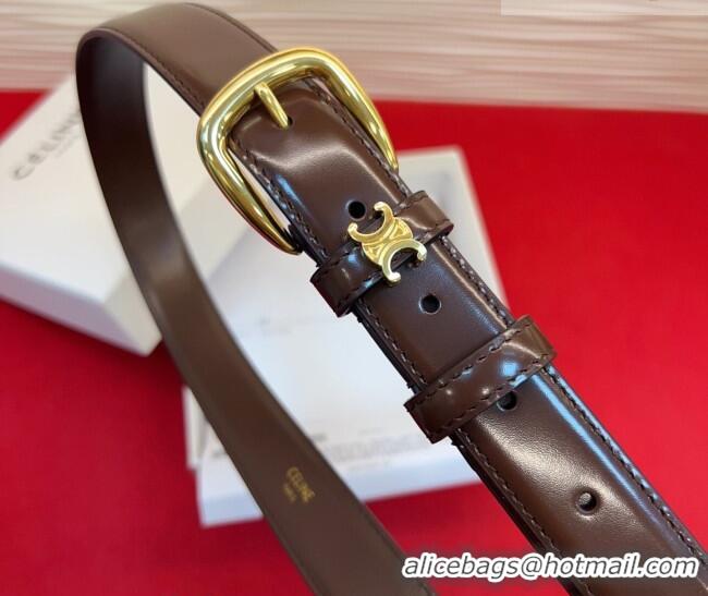 Top Grade Celine Elegant Charm Triomphe Belt 2.5cm with Gold-Tone Pin Buckle in Shiny Leather 16052 Chocolate 2026