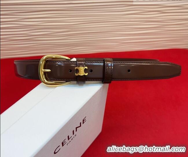 Top Grade Celine Elegant Charm Triomphe Belt 2.5cm with Gold-Tone Pin Buckle in Shiny Leather 16052 Chocolate 2026