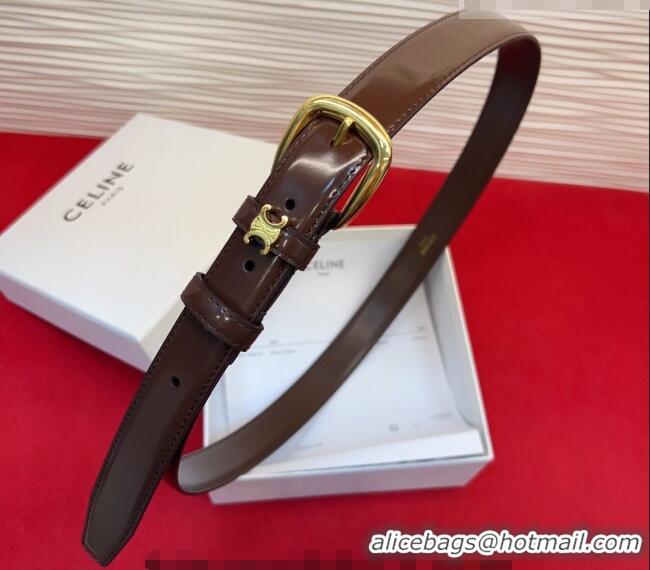 Top Grade Celine Elegant Charm Triomphe Belt 2.5cm with Gold-Tone Pin Buckle in Shiny Leather 16052 Chocolate 2026