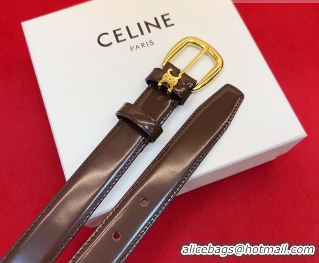 Top Grade Celine Elegant Charm Triomphe Belt 2.5cm with Gold-Tone Pin Buckle in Shiny Leather 16052 Chocolate 2026