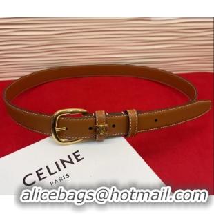 Cheapest Celine Elegant Charm Triomphe Belt 2.5cm with Gold-Tone Pin Buckle in Calfskin Leather 16052 Tan Brown 2026