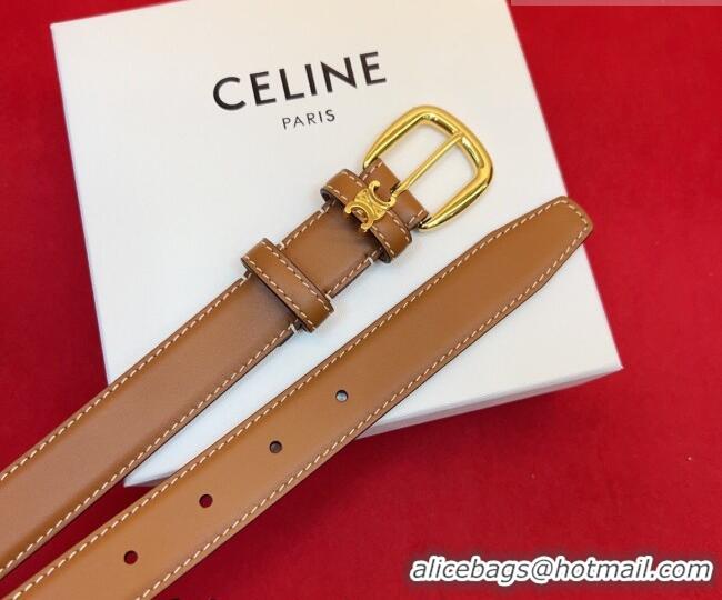 Cheapest Celine Elegant Charm Triomphe Belt 2.5cm with Gold-Tone Pin Buckle in Calfskin Leather 16052 Tan Brown 2026