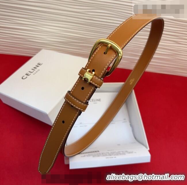 Cheapest Celine Elegant Charm Triomphe Belt 2.5cm with Gold-Tone Pin Buckle in Calfskin Leather 16052 Tan Brown 2026