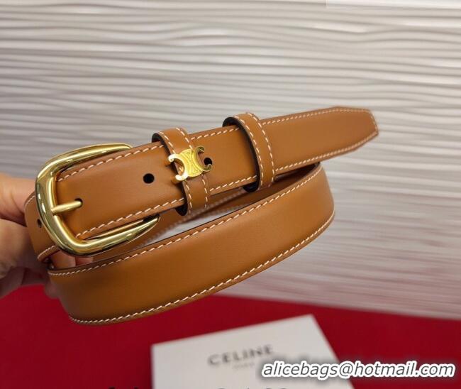 Cheapest Celine Elegant Charm Triomphe Belt 2.5cm with Gold-Tone Pin Buckle in Calfskin Leather 16052 Tan Brown 2026