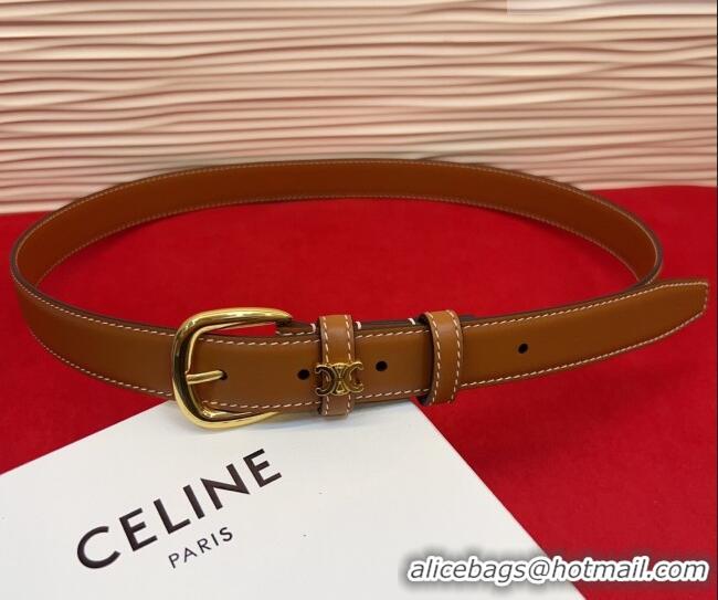 Cheapest Celine Elegant Charm Triomphe Belt 2.5cm with Gold-Tone Pin Buckle in Calfskin Leather 16052 Tan Brown 2026