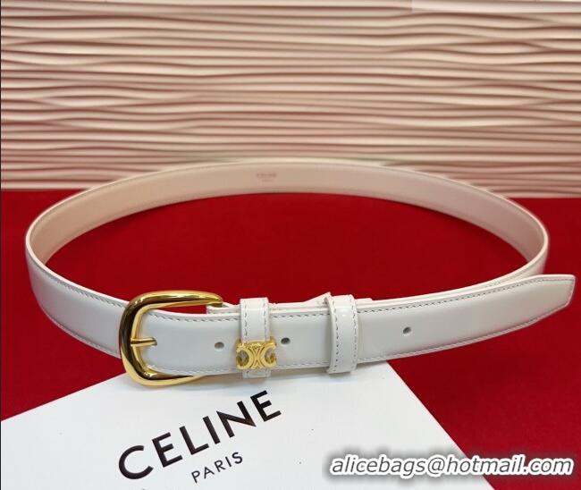 Market Sells Celine Elegant Charm Triomphe Belt 2.5cm with Gold-Tone Pin Buckle in Shiny Leather 16052 White 2026