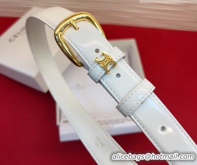 Market Sells Celine Elegant Charm Triomphe Belt 2.5cm with Gold-Tone Pin Buckle in Shiny Leather 16052 White 2026