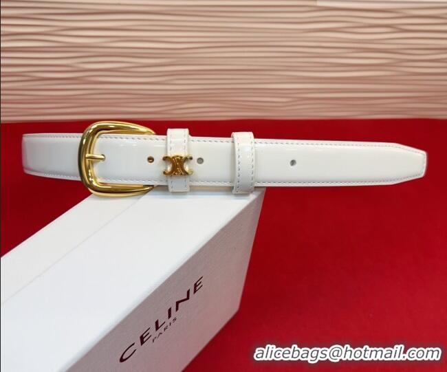 Market Sells Celine Elegant Charm Triomphe Belt 2.5cm with Gold-Tone Pin Buckle in Shiny Leather 16052 White 2026