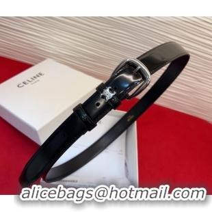 New Cheap Celine Elegant Charm Triomphe Belt 2.5cm with Silver-Tone Pin Buckle in Shiny Leather 16052 Black 2026