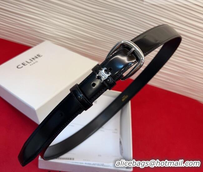 New Cheap Celine Elegant Charm Triomphe Belt 2.5cm with Silver-Tone Pin Buckle in Shiny Leather 16052 Black 2026