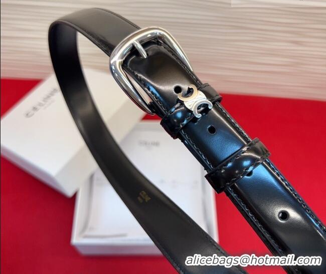 New Cheap Celine Elegant Charm Triomphe Belt 2.5cm with Silver-Tone Pin Buckle in Shiny Leather 16052 Black 2026
