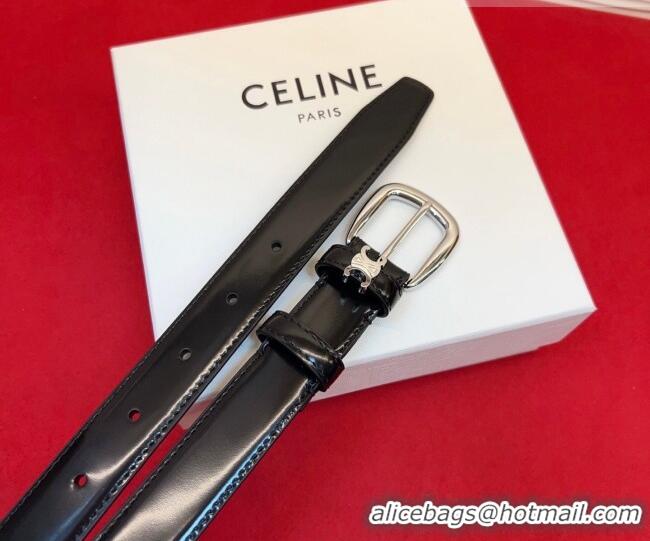 New Cheap Celine Elegant Charm Triomphe Belt 2.5cm with Silver-Tone Pin Buckle in Shiny Leather 16052 Black 2026
