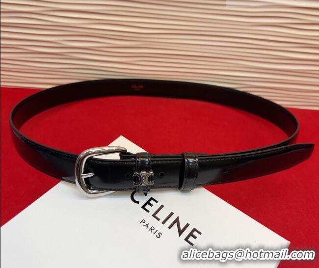 New Cheap Celine Elegant Charm Triomphe Belt 2.5cm with Silver-Tone Pin Buckle in Shiny Leather 16052 Black 2026