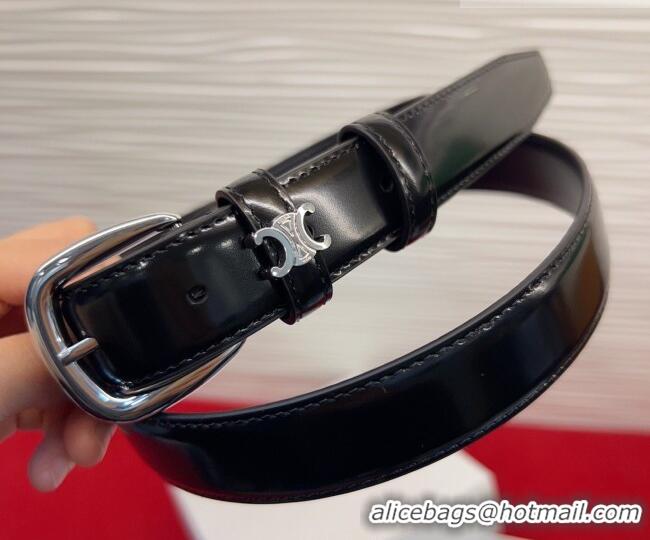New Cheap Celine Elegant Charm Triomphe Belt 2.5cm with Silver-Tone Pin Buckle in Shiny Leather 16052 Black 2026