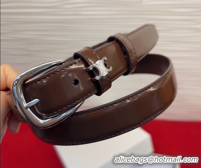 Chic Discount Celine Elegant Charm Triomphe Belt 2.5cm with Gold-Tone Pin Buckle in Shiny Leather 16052 Chocolate 2026