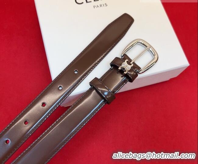 Chic Discount Celine Elegant Charm Triomphe Belt 2.5cm with Gold-Tone Pin Buckle in Shiny Leather 16052 Chocolate 2026