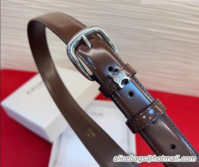 Chic Discount Celine Elegant Charm Triomphe Belt 2.5cm with Gold-Tone Pin Buckle in Shiny Leather 16052 Chocolate 2026