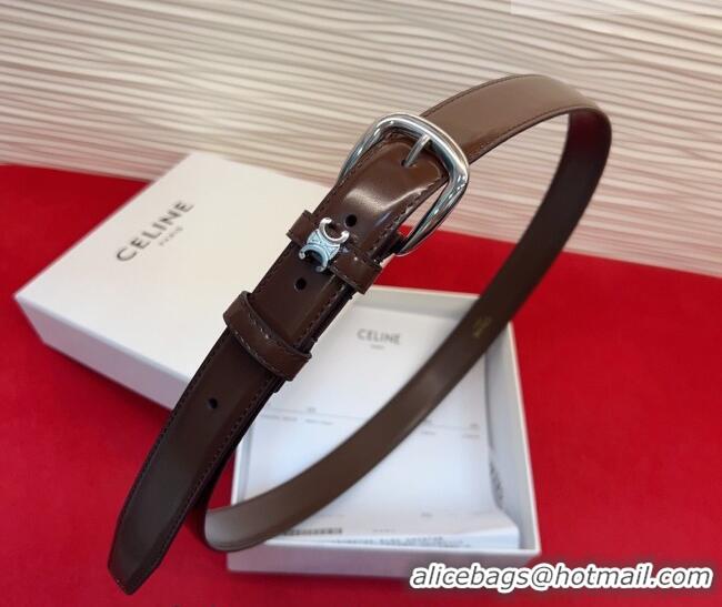 Chic Discount Celine Elegant Charm Triomphe Belt 2.5cm with Gold-Tone Pin Buckle in Shiny Leather 16052 Chocolate 2026