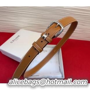 Inexpensive Celine Elegant Charm Triomphe Belt 2.5cm with Silver-Tone Pin Buckle in Shiny Leather 16052 Tan Brown 2026