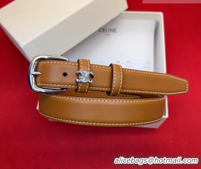 Inexpensive Celine Elegant Charm Triomphe Belt 2.5cm with Silver-Tone Pin Buckle in Shiny Leather 16052 Tan Brown 2026