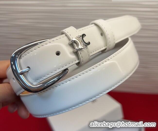 Low Cost Celine Elegant Charm Triomphe Belt 2.5cm with Silver-Tone Pin Buckle in Shiny Leather 16052 White 2026