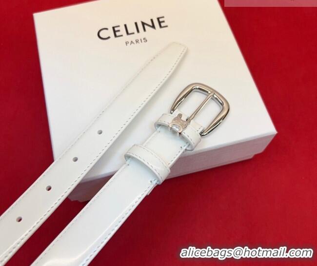 Low Cost Celine Elegant Charm Triomphe Belt 2.5cm with Silver-Tone Pin Buckle in Shiny Leather 16052 White 2026