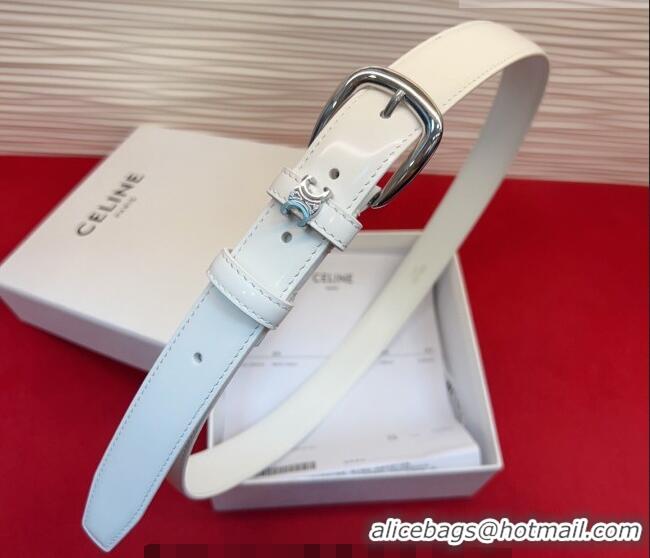 Low Cost Celine Elegant Charm Triomphe Belt 2.5cm with Silver-Tone Pin Buckle in Shiny Leather 16052 White 2026