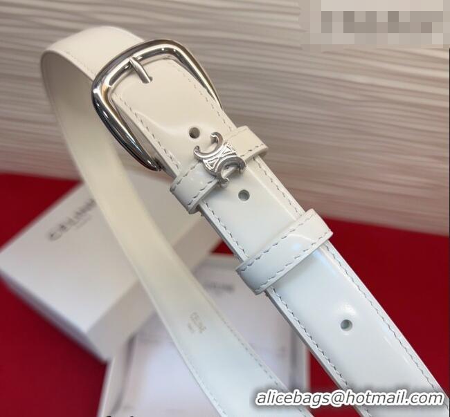 Low Cost Celine Elegant Charm Triomphe Belt 2.5cm with Silver-Tone Pin Buckle in Shiny Leather 16052 White 2026