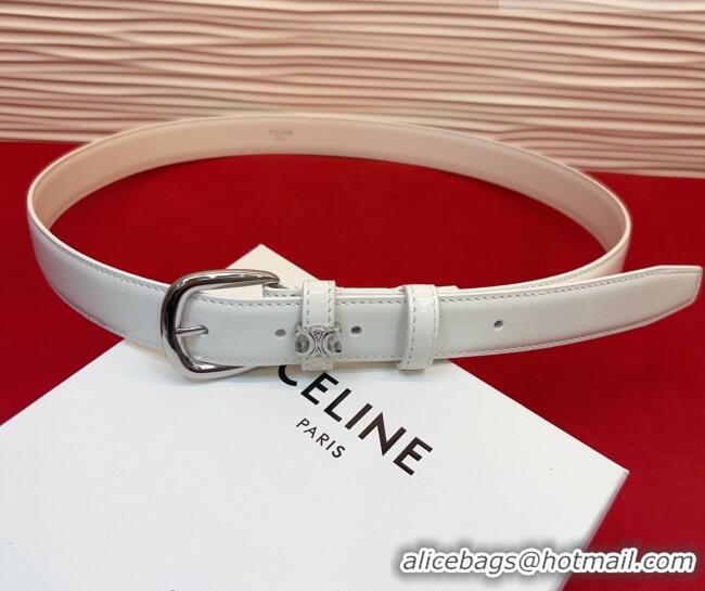 Low Cost Celine Elegant Charm Triomphe Belt 2.5cm with Silver-Tone Pin Buckle in Shiny Leather 16052 White 2026