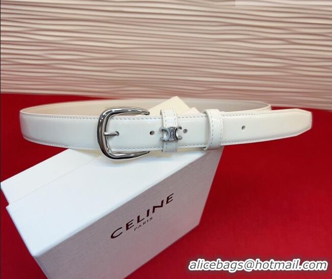 Low Cost Celine Elegant Charm Triomphe Belt 2.5cm with Silver-Tone Pin Buckle in Shiny Leather 16052 White 2026