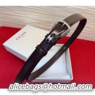 Cheap Price Celine Elegant Charm Triomphe Belt 2.5cm with Silver-Tone Pin Buckle in Shiny Leather 16052 Dark Brown 2026
