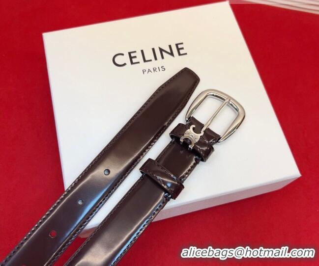 Cheap Price Celine Elegant Charm Triomphe Belt 2.5cm with Silver-Tone Pin Buckle in Shiny Leather 16052 Dark Brown 2026