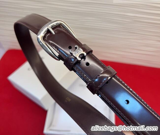 Cheap Price Celine Elegant Charm Triomphe Belt 2.5cm with Silver-Tone Pin Buckle in Shiny Leather 16052 Dark Brown 2026