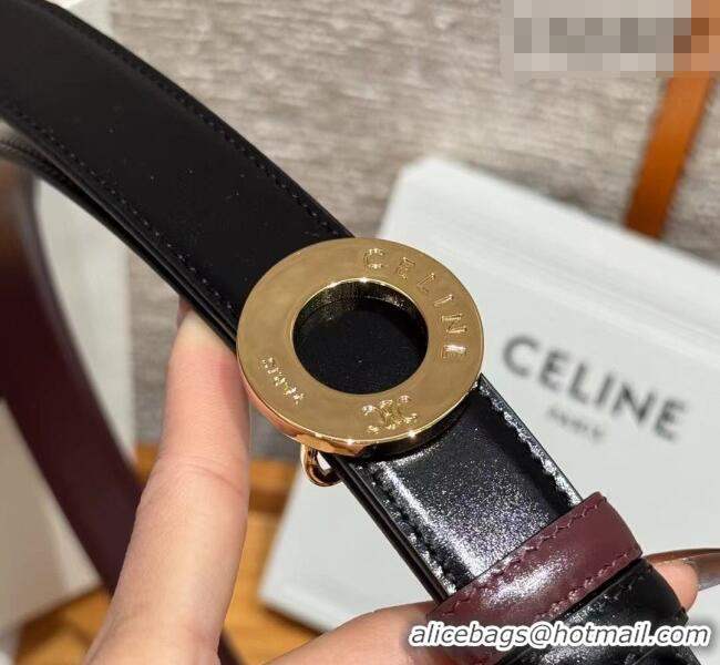 Good Looking Celine Disc Belt 2.5cm in Taurillon Leather B100L6ATZ Black/Burgundy 2026