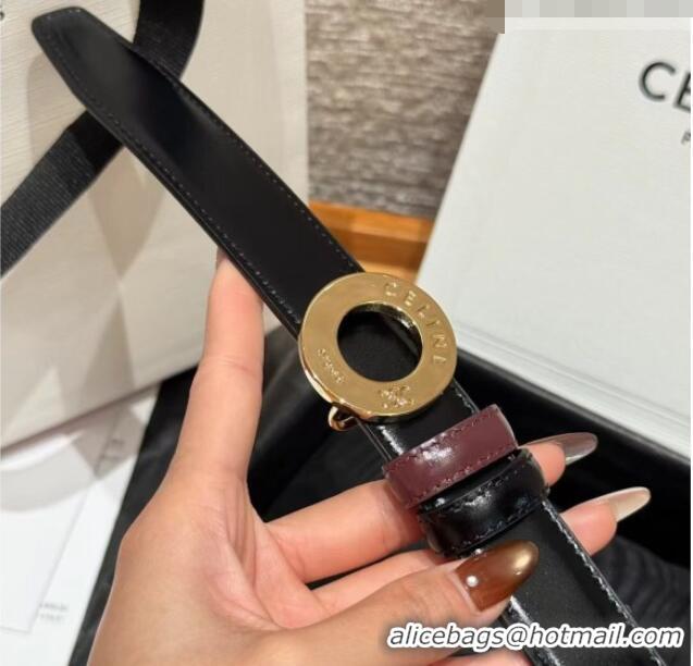 Good Looking Celine Disc Belt 2.5cm in Taurillon Leather B100L6ATZ Black/Burgundy 2026