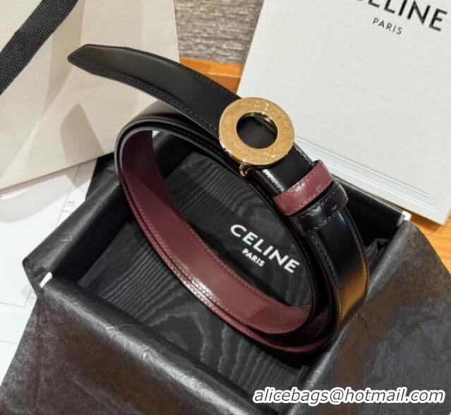 Good Looking Celine Disc Belt 2.5cm in Taurillon Leather B100L6ATZ Black/Burgundy 2026