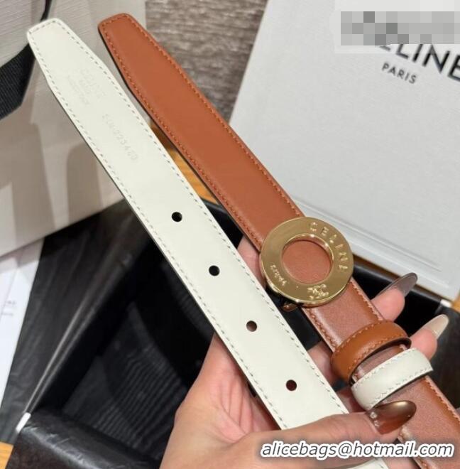 Best Product Celine Disc Belt 2.5cm taurillon Leather B100L6ATZ White/Brown 2026
