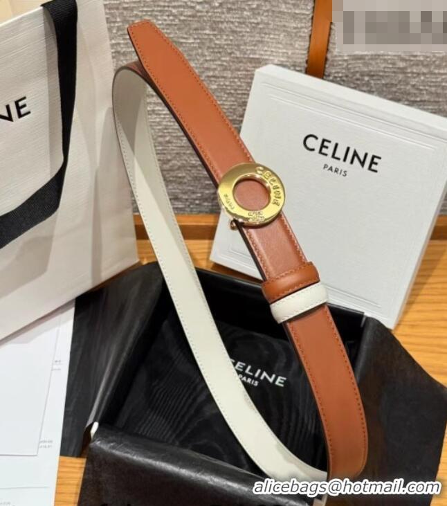 Best Product Celine Disc Belt 2.5cm taurillon Leather B100L6ATZ White/Brown 2026