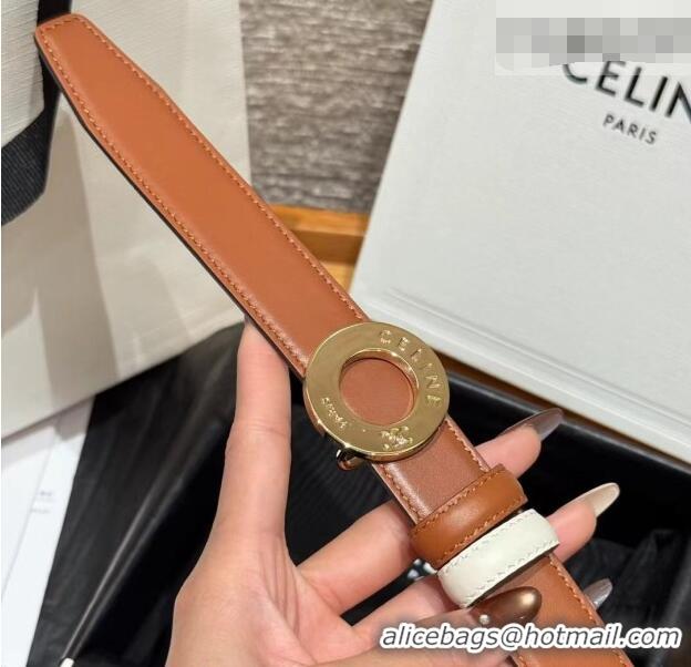 Best Product Celine Disc Belt 2.5cm taurillon Leather B100L6ATZ White/Brown 2026
