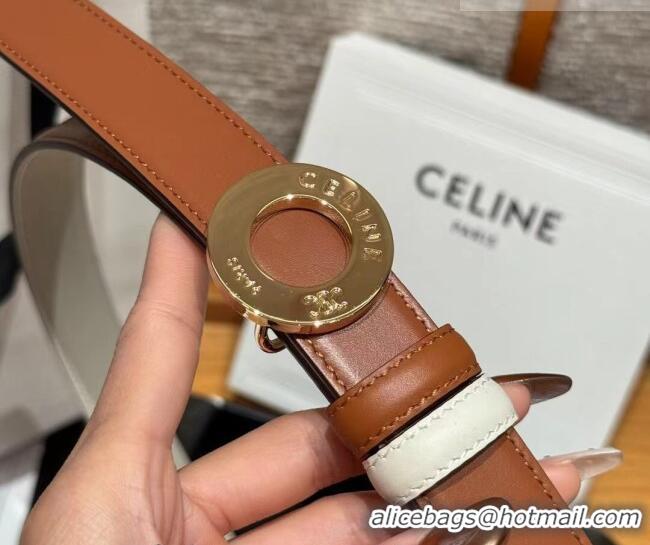 Best Product Celine Disc Belt 2.5cm taurillon Leather B100L6ATZ White/Brown 2026